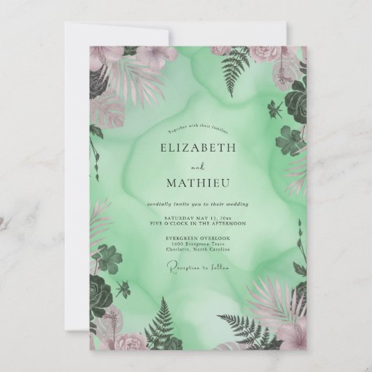 Invitation Mariage à la feuille de palmier menthe (Devant)