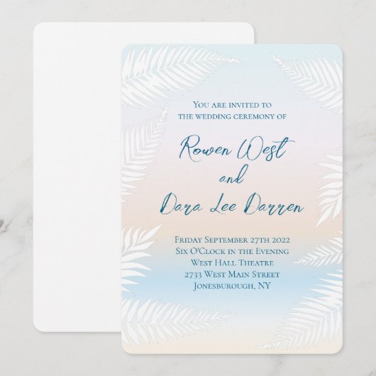 Invitation Mariage à la feuille de palmier tropicale au couch (Devant / Derrière)