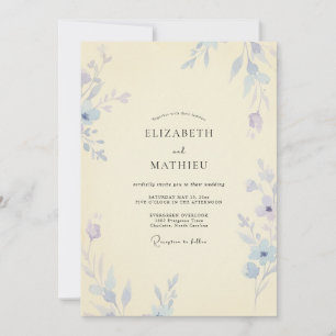 Invitation Mariage à la feuille de pervenche jaune pâle