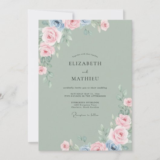 Invitation Mariage à la feuille de pervenche mauve (Devant)