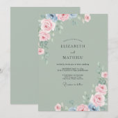 Invitation Mariage à la feuille de pervenche mauve (Devant / Derrière)