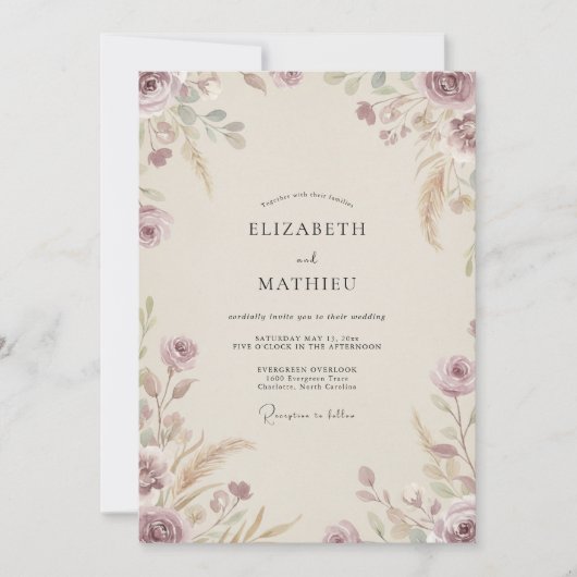 Invitation Mariage à la feuille de prune éteinte (Devant)