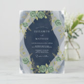 Invitation Mariage à la feuille de sauge indigo (Debout devant)