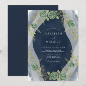 Invitation Mariage à la feuille de sauge indigo (Devant / Derrière)