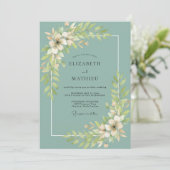 Invitation Mariage à la feuille de teal poussiéreuse (Debout devant)
