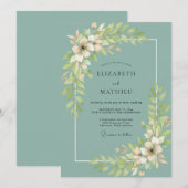 Invitation Mariage à la feuille de teal poussiéreuse (Devant / Derrière)