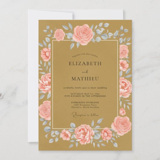 Invitation Mariage à la feuille de teinte dorée (Devant)