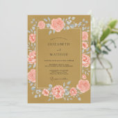 Invitation Mariage à la feuille de teinte dorée (Debout devant)
