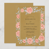 Invitation Mariage à la feuille de teinte dorée (Devant / Derrière)