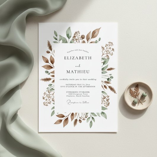Invitation Mariage à la feuille de vert d'olive