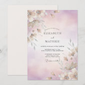 Invitation Mariage à la feuille de violette pâle (Devant / Derrière)