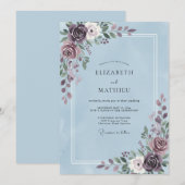 Invitation Mariage à la feuille de violette pervenche (Devant / Derrière)