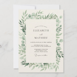 Invitation Mariage à la feuille d'olive pâle