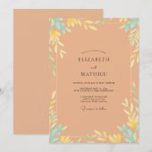 Invitation Mariage à la feuille peinte ambre (Devant / Derrière)