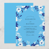 Invitation Mariage à la feuille peinte d'azur (Devant / Derrière)