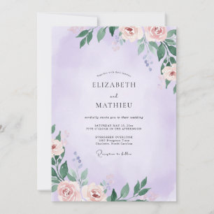 Invitation Mariage à la feuille peinte de lavande assourdie