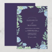 Invitation Mariage à la feuille peinte Deep Purple (Devant / Derrière)