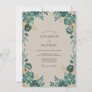 Invitation Mariage à la feuille peinte en or