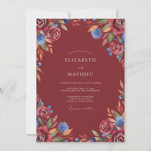 Invitation Mariage à la feuille peinte en rouge profond (Devant)