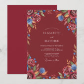 Invitation Mariage à la feuille peinte en rouge profond (Devant / Derrière)