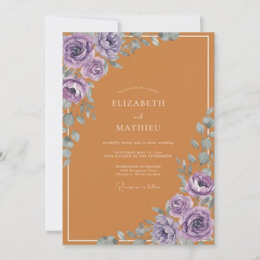 Invitation Mariage à la feuille pourpre ambre (Devant)