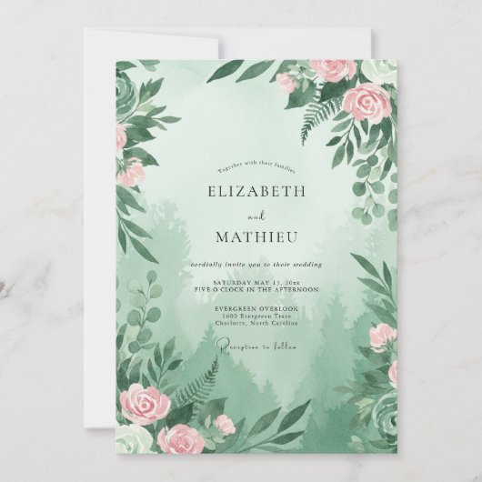 Invitation Mariage à la feuille rose de mer (Devant)