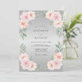 Invitation Mariage à la feuille rose pétale argentée (Debout devant)