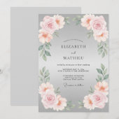 Invitation Mariage à la feuille rose pétale argentée (Devant / Derrière)