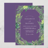 Invitation Mariage à la feuille tropicale d'améthyste (Devant / Derrière)