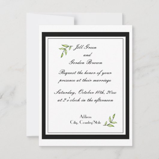 Invitation Mariage à la feuille verte simplement (Devant)