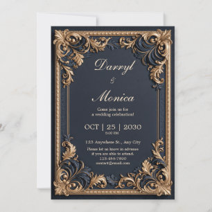 Invitation Mariage à la filigree d'or de minuit