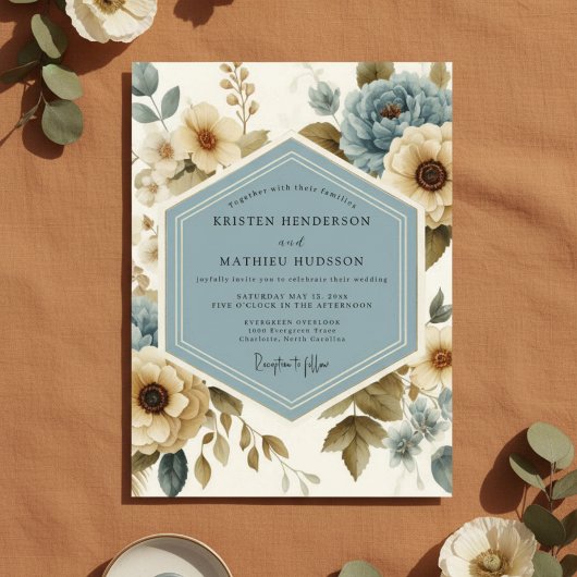 Invitation Mariage à la Fleur Bleue Flourissante