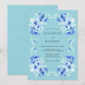 Invitation Mariage à la Fleur Botanique Bleue (Devant / Derrière)