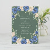 Invitation Mariage à la Fleur Botanique Crème Bleue (Debout devant)