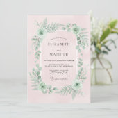 Invitation Mariage à la Fleur Botanique Rose Pâle (Debout devant)