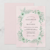 Invitation Mariage à la Fleur Botanique Rose Pâle (Devant / Derrière)