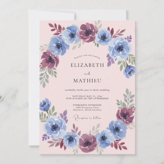 Invitation Mariage à la Fleur de Prunier Bleu (Devant)