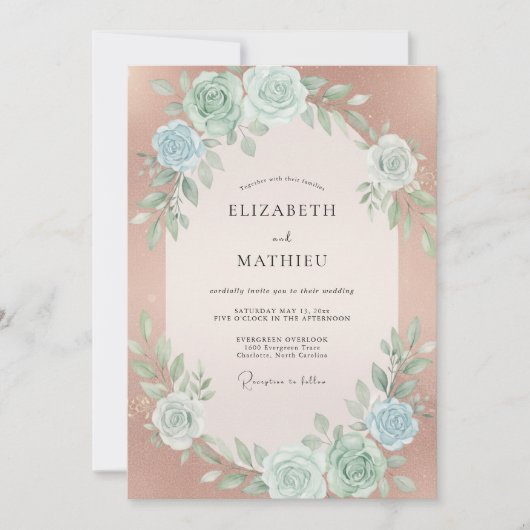 Invitation Mariage à la Fleur de Rose Gold (Devant)