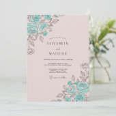 Invitation Mariage à la Fleur de Rose Sarcelle (Debout devant)