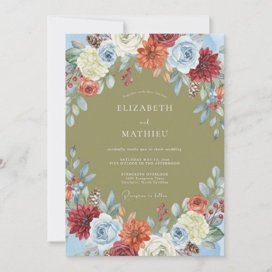 Invitation Mariage à la Fleur de Terracotta Olive (Devant)
