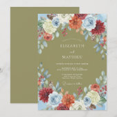 Invitation Mariage à la Fleur de Terracotta Olive (Devant / Derrière)