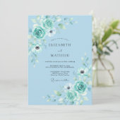 Invitation Mariage à la Fleur Douce de Teinte Cyan (Debout devant)