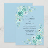 Invitation Mariage à la Fleur Douce de Teinte Cyan (Devant / Derrière)