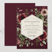 Invitation Mariage à la Fleur Dramatique Claret (Devant / Derrière)