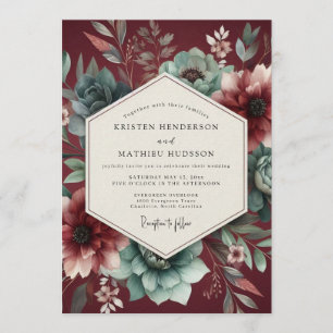 Invitation Mariage à la Fleur Dramatique de Bourgogne et de S