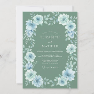 Invitation Mariage à la Fleur Éthérée Bleu Poussiéreux