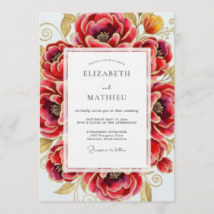Invitation Mariage à la Fleur Luxueuse Cramoisi