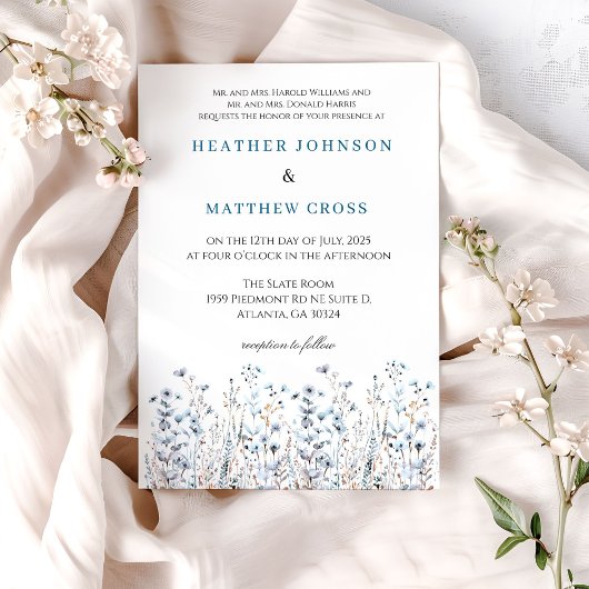 Invitation Mariage à la Fleur Sauvage Bleue