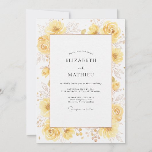 Invitation Mariage à la Fleur Sauvage Dorée (Devant)