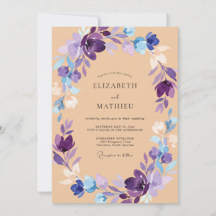 Invitation Mariage à la Fleur Sauvage Indigo Améthyste
